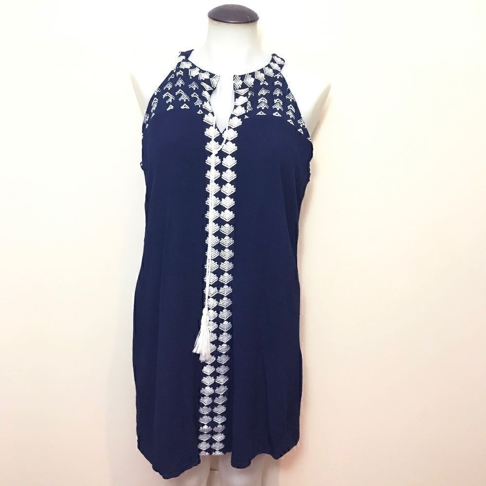 𝅺BLUE sleeveless dress with white embroidery💚
